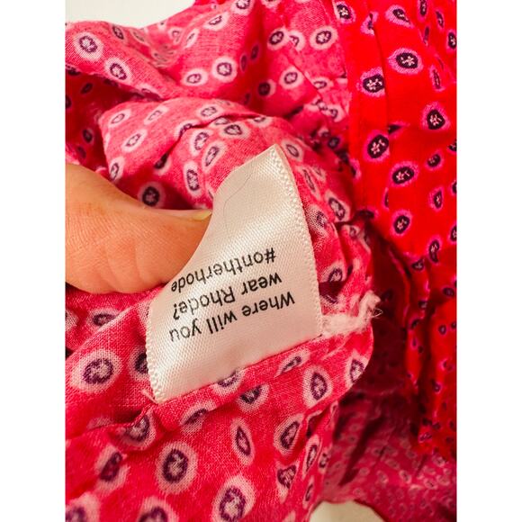 RHODE Red Printed 100% Cotton Short Sleeve V-Neckline Puff Sleeves Top size XL - Picture 6 of 16